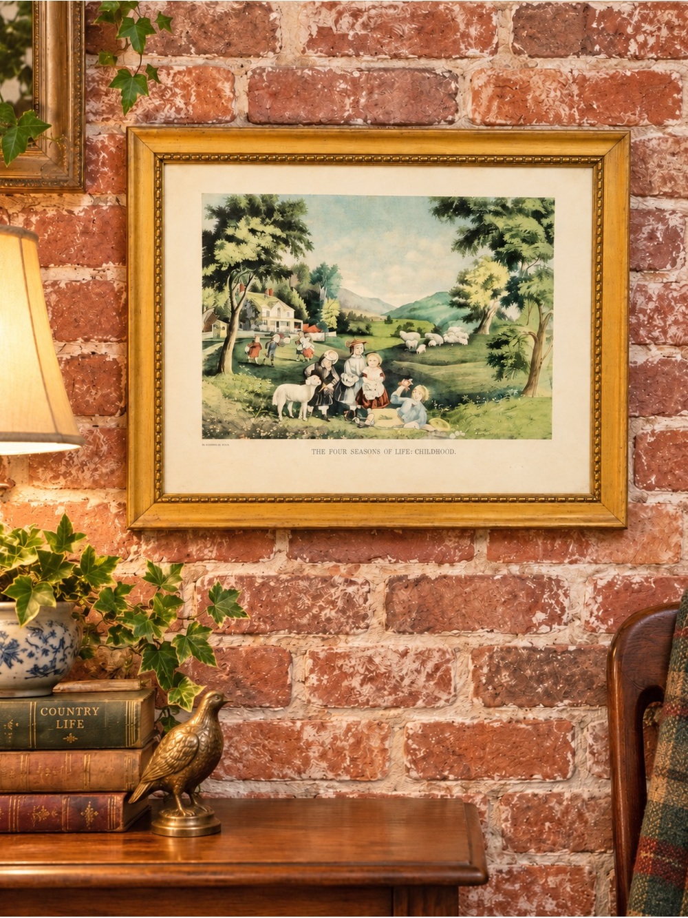 Antique Currier and Ives Framed  "Seasons Of Life: Childhood" Lithograph